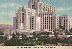 Vintage souvenir postcard, Los Angeles General Hospital, Los Angeles Souvenir Views series, 1940