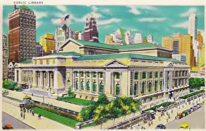 Vintage souvenir postcard, New York Public Library, NYC, New York, ca 1941