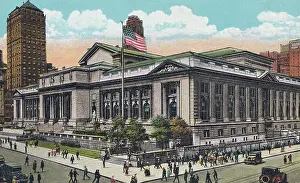 Vintage souvenir postcard, New York Public Library, New York City, circa 1922