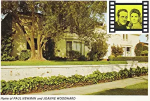 Vintage souvenir postcard of Paul Newman and Joanne Woodward's Hollywood Home, Homes of the Stars series, 1977