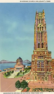Vintage souvenir postcard, Riverside Church, NYC, New York, ca 1935