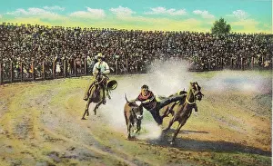 Vintage souvenir postcard, Rodeo, Cowboy and Indian Life of the Great West series, ca 1942
