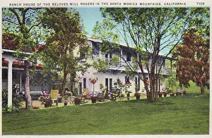 Vintage souvenir postcard, Will Rogers Home, Homes of the Stars series, ca 1936