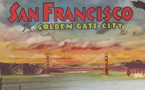 Vintage souvenir postcard, San Francisco Golden Gate Bridge, ca 1945