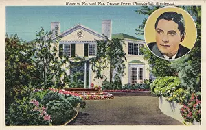 Vintage souvenir postcard, Tyrone Power's Beverly Hills Home, Movie Star Homes series, ca 1938
