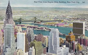 Vintage souvenir postcard, View from Empire State Building, New York City, ca 1953