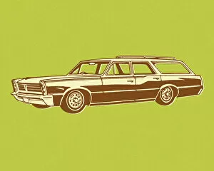 Ilustration Collection: Vintage station wagon on green background