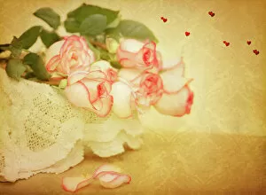Pink Color Gallery: Vintage textured roses in basket