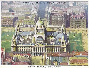 Vintage tobacco card, Belfast, Ireland, Wings Over the Empire series, Churchman's Cigarettes, 1939