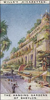 Vintage tobacco card, Hanging Gardens of Babylon, Wonders of the Past series, H O Wills Cigarettes, 1926