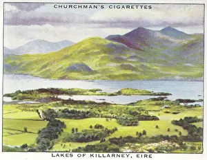 Vintage tobacco card, Lakes of Killarney, Ireland, Wings Over the Empire series, Churchman's Cigarettes, 1939