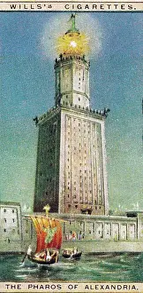 Vintage tobacco card, Pharos of Alexandria, Egypt, Wonders of the Past series, H O Wills Cigarettes, 1926