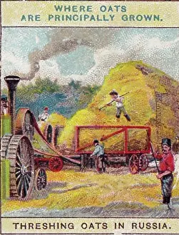 Vintage tobacco card, Threshing Oats, Russia, Products of the World series, Player's Cigarettes, 1909