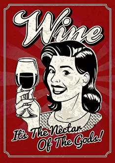 Images Dated 21st October 2017: Vintage Woman with Wine Poster