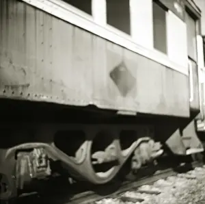 Vintage Black And White Prints: Vintage wooden railroad car, low section (B&W, soft focus)
