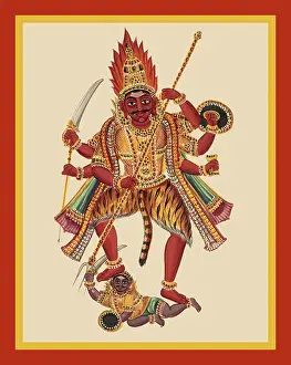 Crown Prints: Virabhadra Crushing a demon beneath his feet