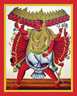 Staff Prints: Virabhadra with fifteen heads and twenty-eight arms
