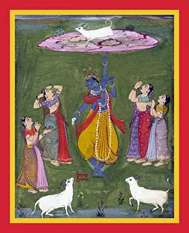 Goddesses Prints: Vishnu as Krishna Govardhanadhara with attendants