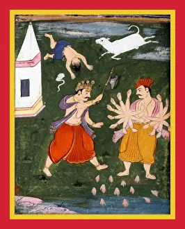 Goddesses Prints: Vishnu as Paraśu Rama attacking Kartavirya