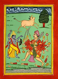 Deities Prints: Vishnu as ParaśuRama killing kartavirya