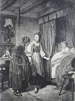 Person Collection: Visit of the old godmother to the godchildren who are still in bed, 1890, Germany, Historic