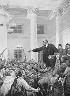 Vladimir Ilich Lenin Prints: Vladimir Lenin Addressing Crowd