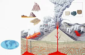 Volcano Collection: Volcanic eruption, cross-section