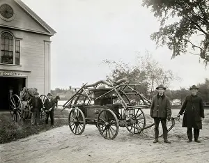 Fire Hose Prints: Volunteer Firemen with Wagon