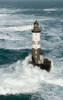 Vue aA rienne du phare d Armen dans la tempte et la forte houle