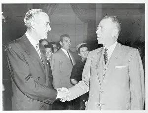 Irving M Prints: W. Averell Harriman Shaking Hands With Irving Ives
