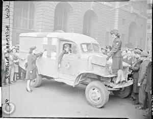 Wac Women Posing Near Early Ambulance