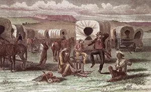 Strategy Prints: Wagon Train Camp Enjoying Banjo Playing