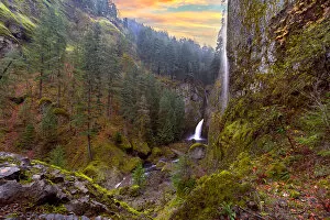Misty Gallery: Wahclella Falls at Columbia River Gorge Sunset