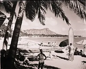 Canoe Prints: Waikiki Beach With Vacationers