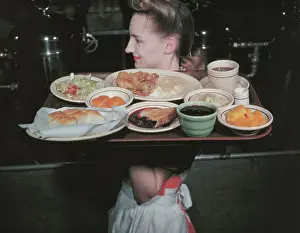Dessert Prints: Waitress Carrying Tray of Food