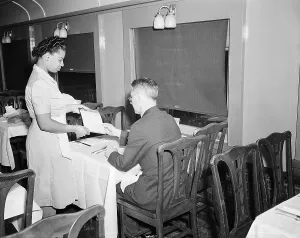 Dining Prints: Waitress Presenting a Menu
