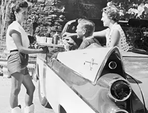 Tail Fin Prints: Waitress Serving Food at Drive In Restaurant