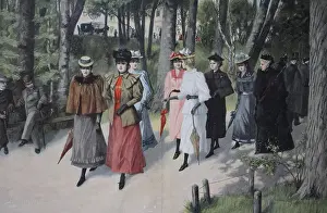 Commemorating Prints: Walk of the Girls Boarding School on Sunday Afternoon in the City Park