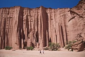 Walker in the Sandstone canyon in the national park, Parque Nacional Talampaya, Argentina, South America