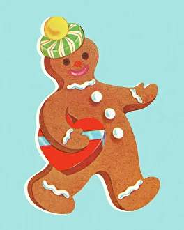 Blue Background Gallery: Walking Gingerbread Man