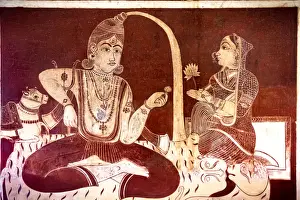 Wall painting mural of Krishna at Lakshminarayan temple in Orchha, Tikamgarh, Madhya Pradesh