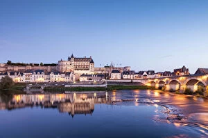 Urban Gallery: The walled town and Chateau of Amboise reflected in the River Loire in the evening, Amboise