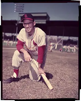Wally Moon of St. Louis Cardinals Stooping with Baseball Bat