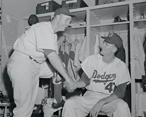 Walt Alston Shaking Hands with Roger Craig