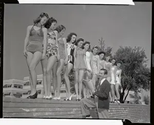 Walt Disney Judging a Line of Bathing Suited Women