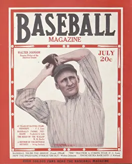 Prints of The cover of the July issue of Baseball Magazine shows American baseball pitcher Walter Johnson (1887 - 1946), New York MLB Legends Art Prints: Top 10 Greatest Baseball Players of All Time: Walter Johnson On Baseball Magazine Cover