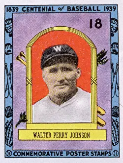 Prints of Commemorative poster stamp features American baseball player Walter Johnson (1887 - 1946), of the Washington Senators, 1939. (Photo by Transcendental Graphics/Getty Images) MLB Legends Art Prints: Top 10 Greatest Baseball Players of All Time: Walter Johnson Commemorative Stamp