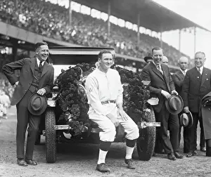 Walter Johnson Prints: Walter Johnson Sitting On His New Car