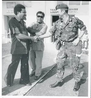 New Hebrides Prints: Walter Lini Shaking Hands With British Officer