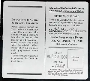Walter Pidgeon's Teamsters Union Card